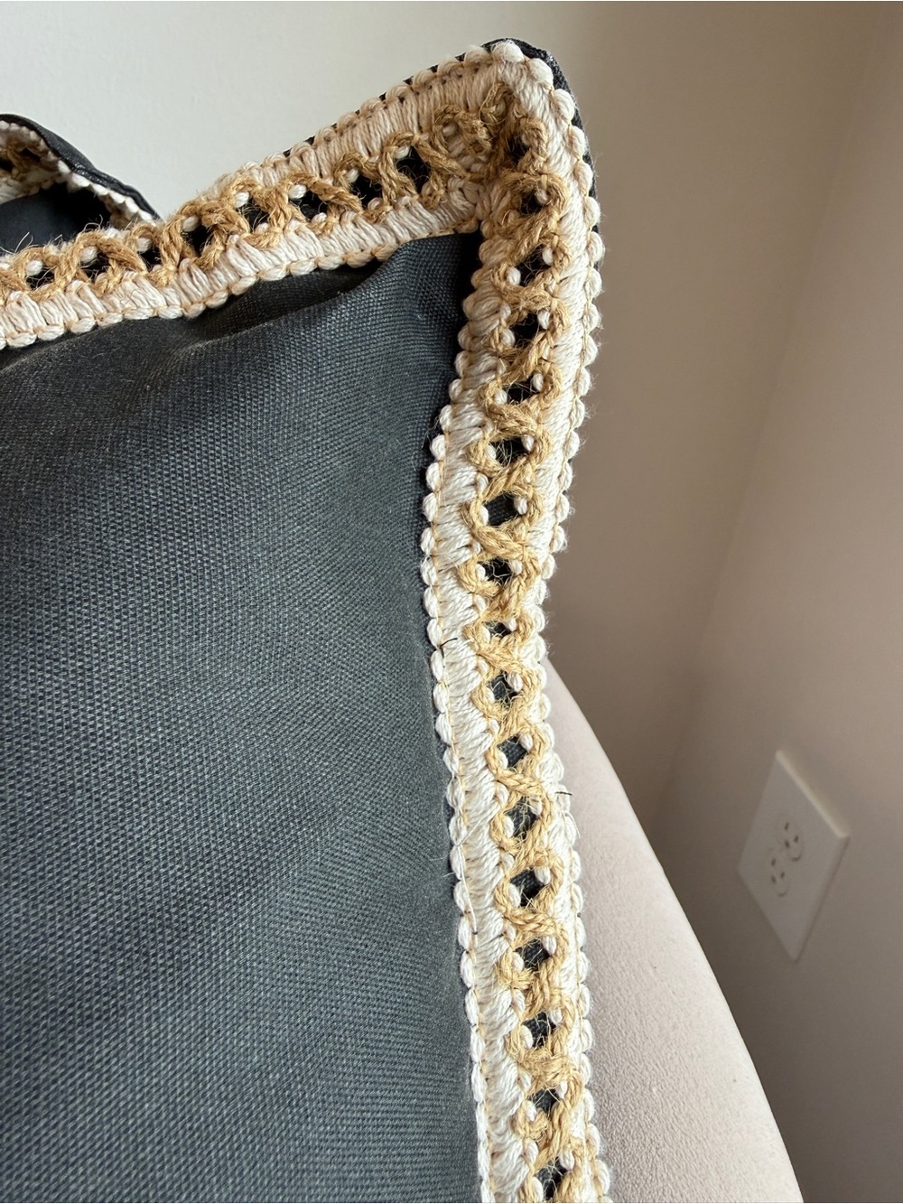 21” Black Decorative Outdoor Throw Pillows with Crochet Trim - Picture 3 of 4